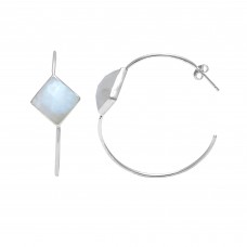 Rainbow Moonstone 12x12mm Square Hoop gemstone earring 8.14 gms